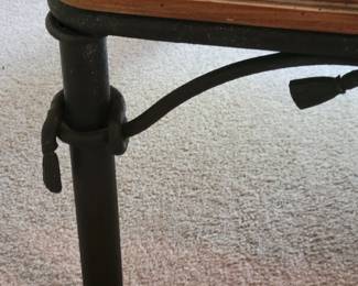 PINE COFFEE TABLE $65 AND MATCHING END TABLE $35 WITH METAL TIE ACCENTS