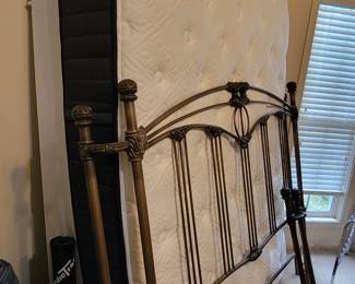 STERNS AND FOSTER "ESTATE" QUEEN MATTRESS AND BOX SPRING $200....ORNATE METAL QUEEN BEDFRAME HEAD/FOOTBOARD $75