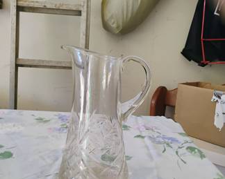 Etched cut glass pitcher