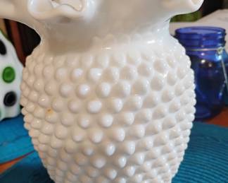 Hobnail  millk glass vase