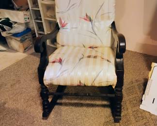 Original green velvet cover under this cover solid Walnut antique rocking chair