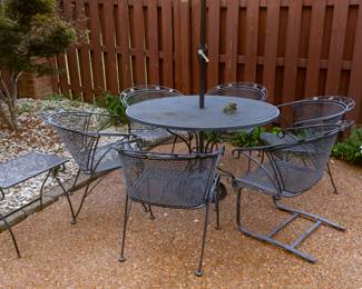 11-Piece Wrought Iron Patio Set includes Table with 6 Chairs, 3 Small side Tables and Bench