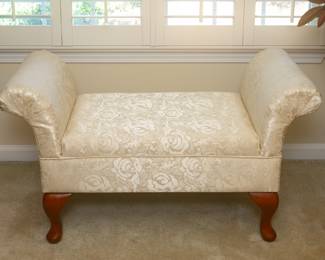 Vintage Upholstered Entryway Bench - White Rose Accent Fabric