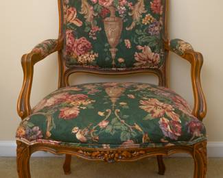 Vintage French Provincial Style Carved Accent Arm Chair with Floral Pattern