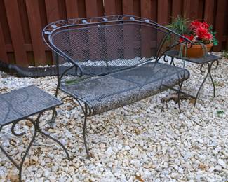 11-Piece Wrought Iron Patio Set includes Table with 6 Chairs, 3 Small side Tables and Bench
