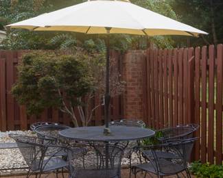 11-Piece Wrought Iron Patio Set includes Table with 6 Chairs, 3 Small side Tables and Bench