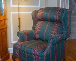 Pair of Striped Wingback Recliner Chairs