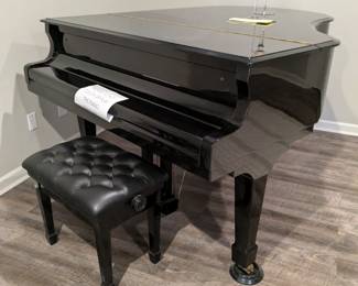 BABY GRAND PIANO DETAILS: 
Type of Piano: Grand
Brand Name of Piano: Heintzman & Co.
Model: 186
Length: 6' 1"
Approximately How Old? 15 years 
Do All Notes Work Properly? Yes
Wood Finish Color: Black
Wood Finish Polish: High Gloss
Cabinet Style: Plain 
TYPE OF PIANO:
Heintzman & Co. Model 186 Grand 
DATE OF MANUFACTURE ACCORDING TO SERIAL NUMBER:
2009
AGE OF PIANO AS OF 2024:
15 years