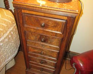 Antique Burl wood & marble top commode 