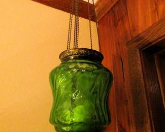 Antique brass & glass pendant candle lamp