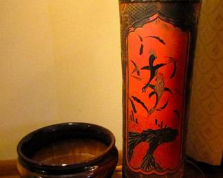 Weller vase & Asian umbrella stand