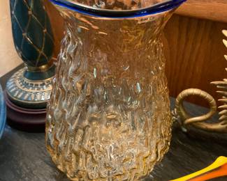 Blenko amber & cobalt vase