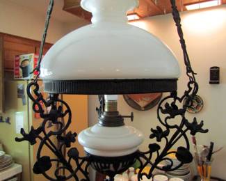 Antique French milk glass lamp