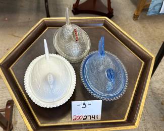 3 Glass Hen Dishes