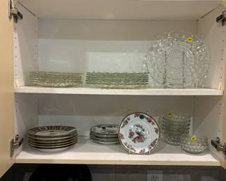 Porcelain plates, depression glass plates & bowls 