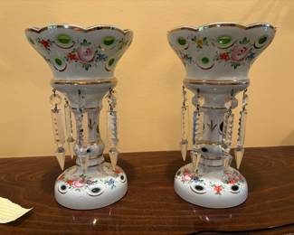 Bohemian glass and crystal Lusters, circa 1930-1950, likely Austrian or Czechoslovakian.