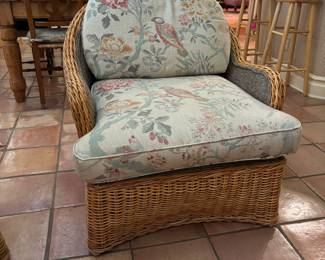 Set of 2 wicker- upholstered club chairs                                          Single chair and matching ottoman