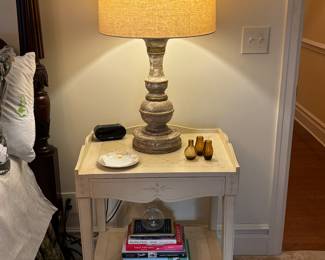 Pair wooden painted lamps w shades 
