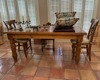 Vintage pine dining table, 72"L