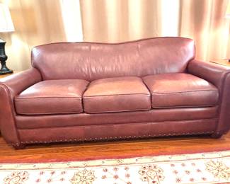 Brown nailhead trim leather sofa