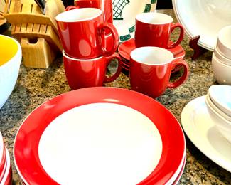 Red and white dishes
