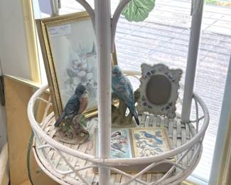 Tri-level white wicker shelf