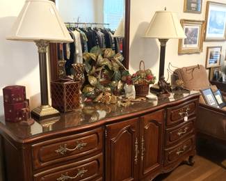 Triple dresser; matching lamps