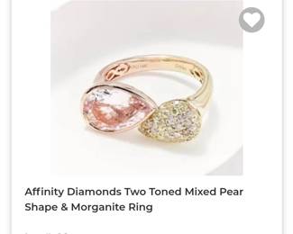 Affinity diamond two Toned mixed pear shape and morganite ring 14k 