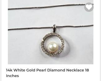 14k white gold diamond pearl pendent necklace