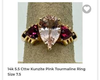 14k 5.5cttw kunzite pink tourmaline ring
