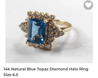 14k blue topaz diamond halo cocktail ring