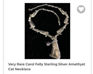 Rare sterling silver carol felly cat squash blossom style necklace amethyst stone