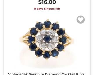 14k Vintage sapphire diamond ring