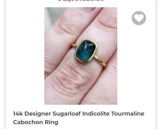 14k designer sugarloaf indicolite tourmaline cabochon ring