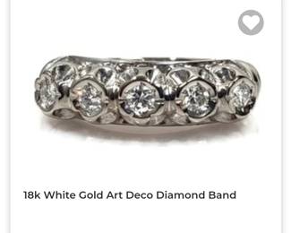18k white gold art deco diamond band