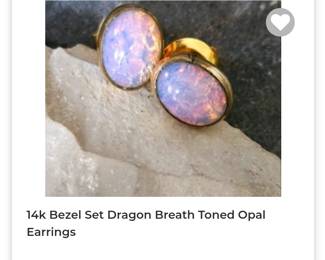 14k Bezel set dragon breath opal earrings
