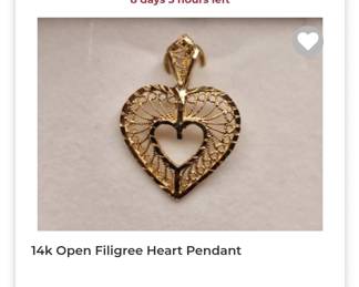14k open filigree heart pendent