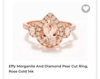 Effy morganite and diamond pear cut ring,  rose gold 14k