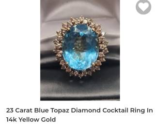 14k 23 carat blue topaz diamond cocktail ring