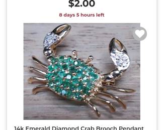 14k emerald diamond brooch / pendent