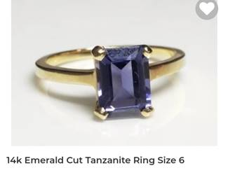 14k emerald cut tanzanite ring