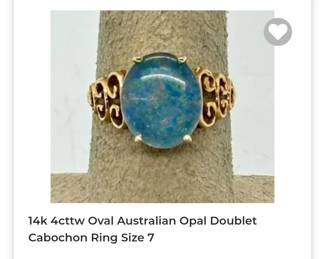 14k Australian opal doublet cabochon ring