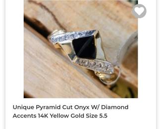 Unique pyramid cut onyx diamond ring