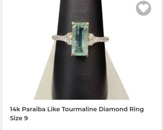 14k paraiba like tourmaline diamond ring 