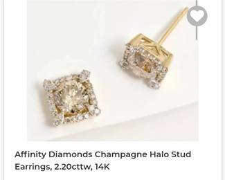 Affinity Diamonds champagne halo stud earrings,  2.20 carat 14k