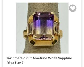 14k emerald cut ametrine white sapphire ring