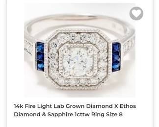14k fire light lab grown diamond  x ethos diamond and sapphire 1cttw ring