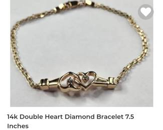 14k double heart diamond bracelet