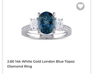 2.60 carat 14k white gold London blue topaz diamond ring