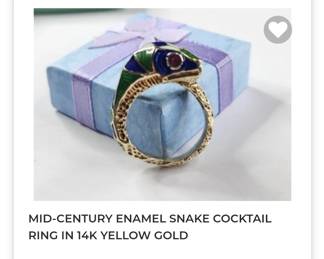 Mid century enameled snake cocktail ring